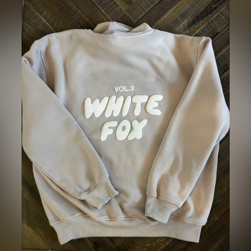 White Fox Vol.3 Beige Pullover Hoodie M/L Fleece Logo Cotton Blend Long Sleeve - Picture 4 of 6